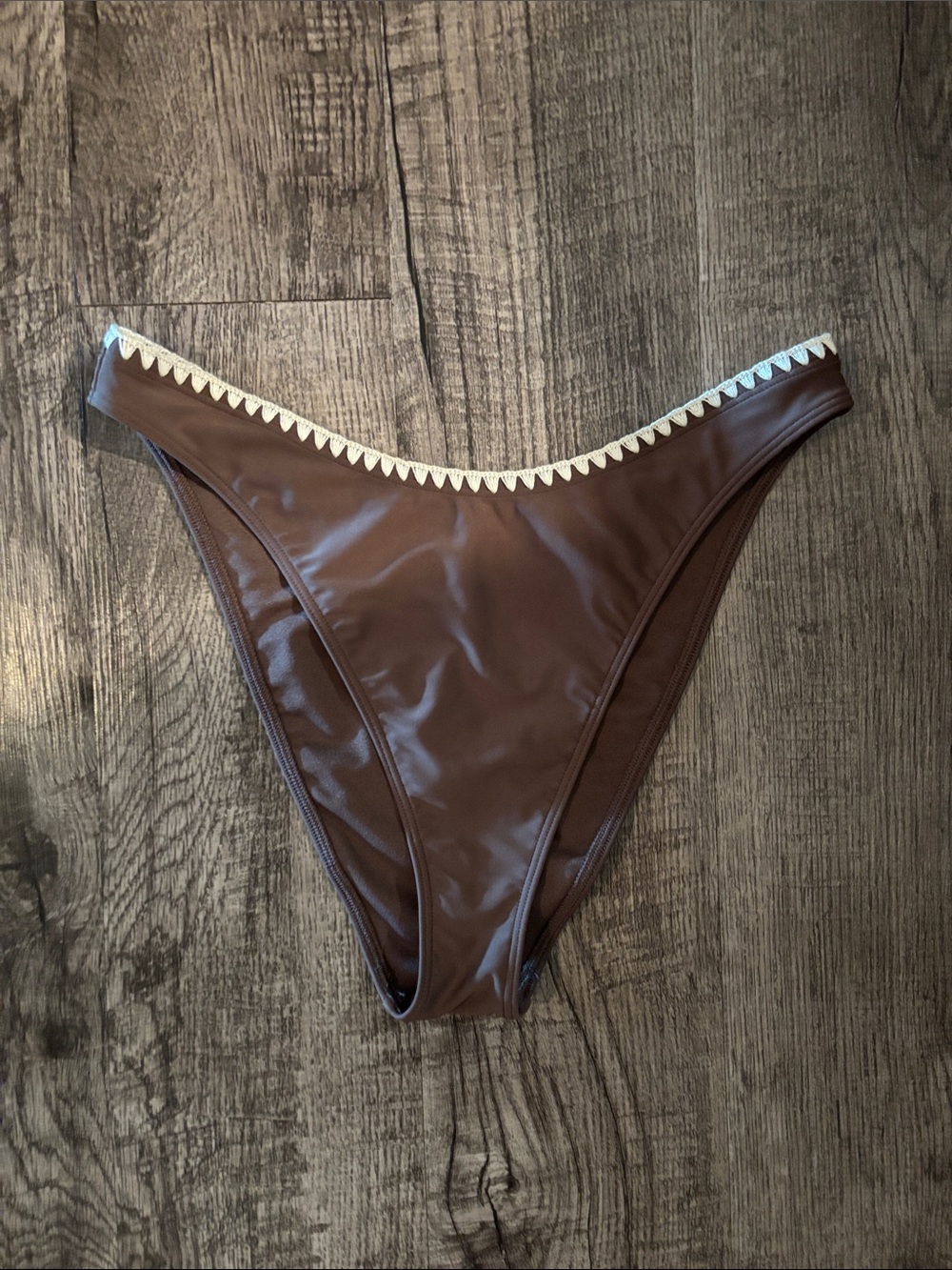 Abercrombie & Fitch High-Leg Bikini Bottom - Brown with Cream Trim - Size Medium